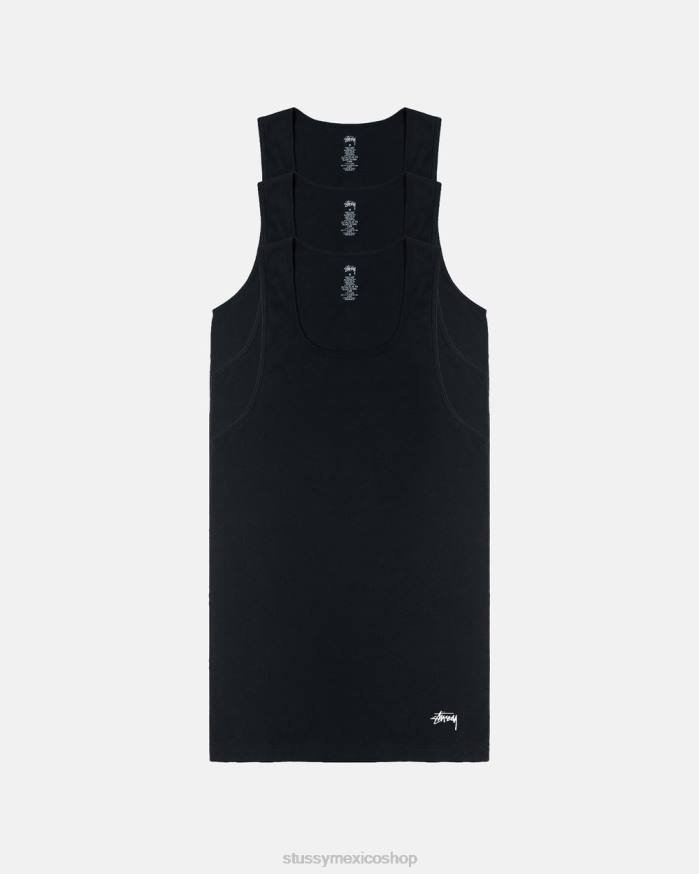 camisetas tanque acanalado - paquete de 3 unisexo negro STUSSY 64PX92