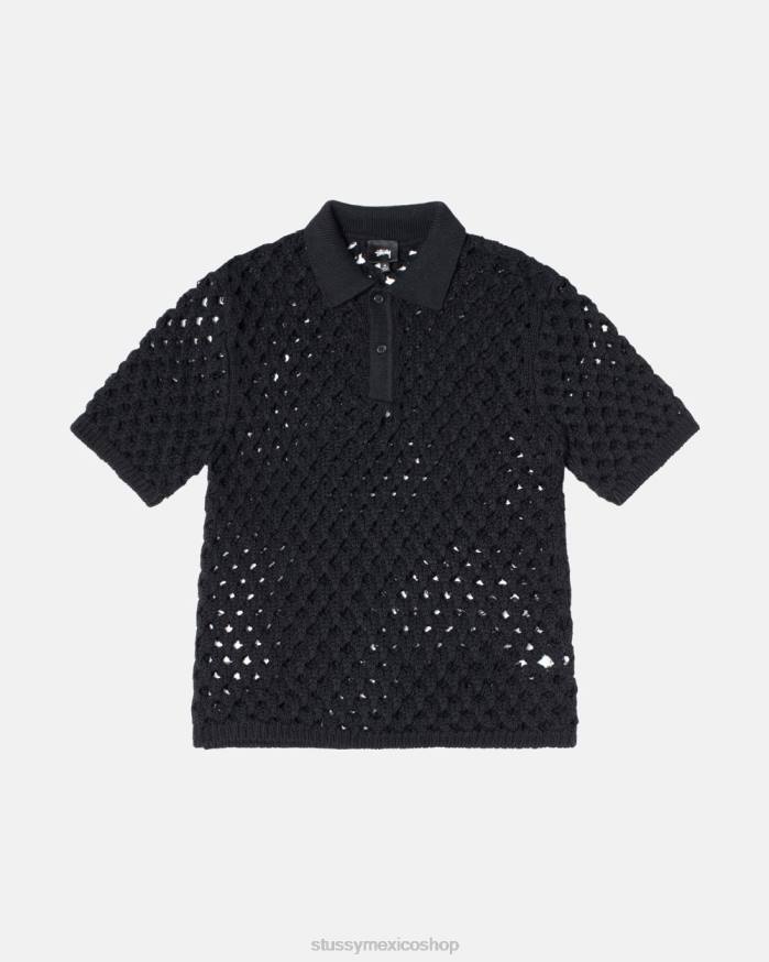 tejidos polo de malla grande unisexo negro STUSSY 64PX244